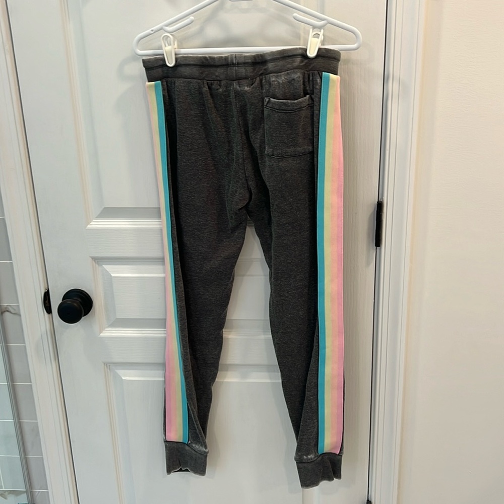 Vintage Havana sweatpants. Grey with pastel stripes down side leg.